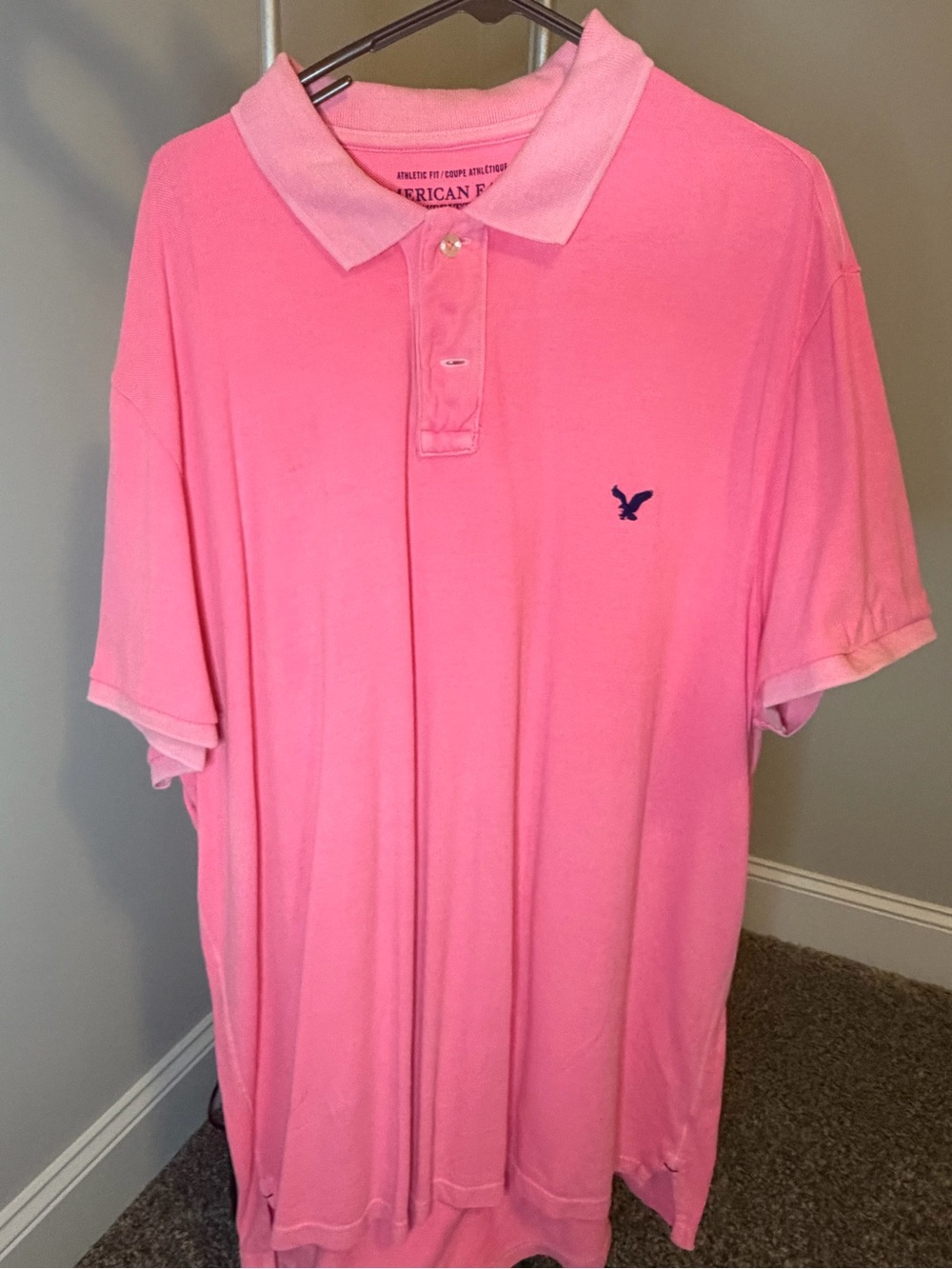 American Eagle Outfitters Men’s Bright Pink Polo with Navy Logo